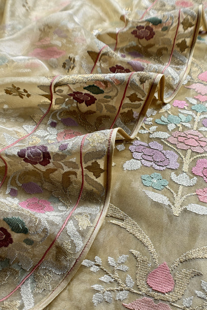Light Yellow  Handloom Tissue Suit With Dupatta