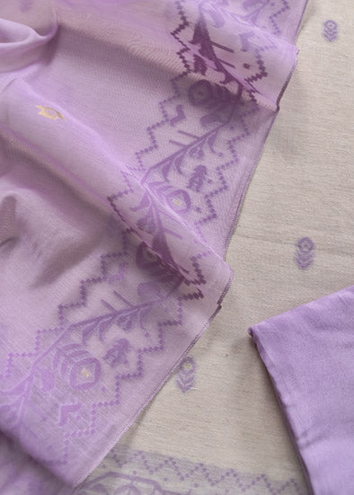 purple Linen Unstitched Suit With Jamdani Weaves