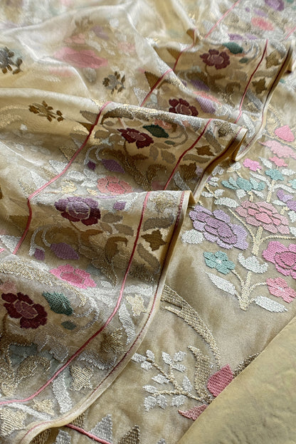 Light Yellow  Handloom Tissue Suit With Dupatta