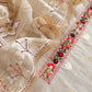 Light Fawn Linen Chanderi Unstitched Suit With French Knot And Kantha Hand Embroidery