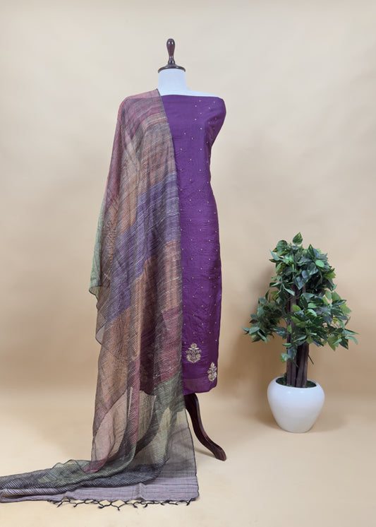 Sahiba 2025 Violet Handloom Desi Tussar Kurta With Zardosi Work And Ghicha Tussar dupatta