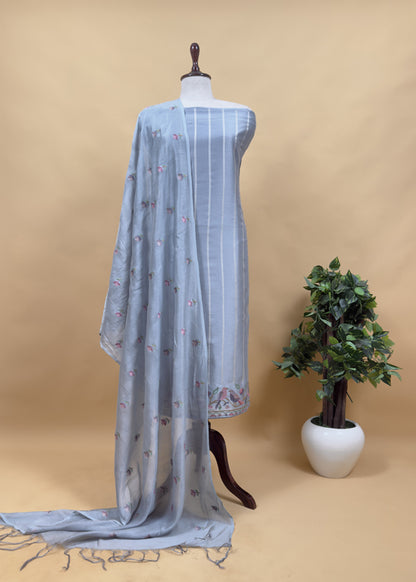 English Green Chanderi Unstitched Suit With Dupatta