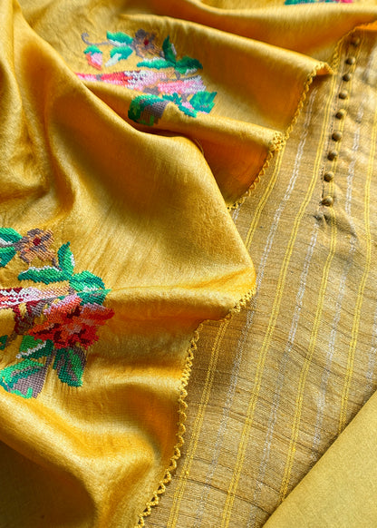 Handloom desi tussar unstitched suit fabric