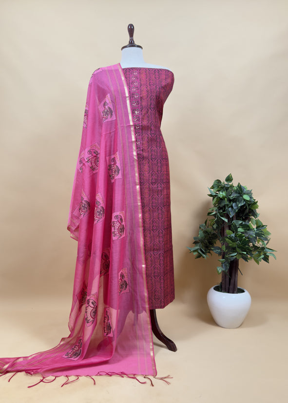 Carrot orange Haathi Chanderi Ikkat Kurta paired with Chanderi Tissue dupatta