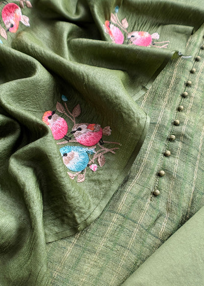 Handloom desi tussar unstitched suit fabric