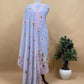 English Blue Pure Mulmul Suit Fabric With Sunflower Appliqué Work And Crochet Laces