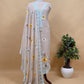 English Blue Pure Mulmul Suit Fabric With Sunflower Appliqué Work And Crochet Laces