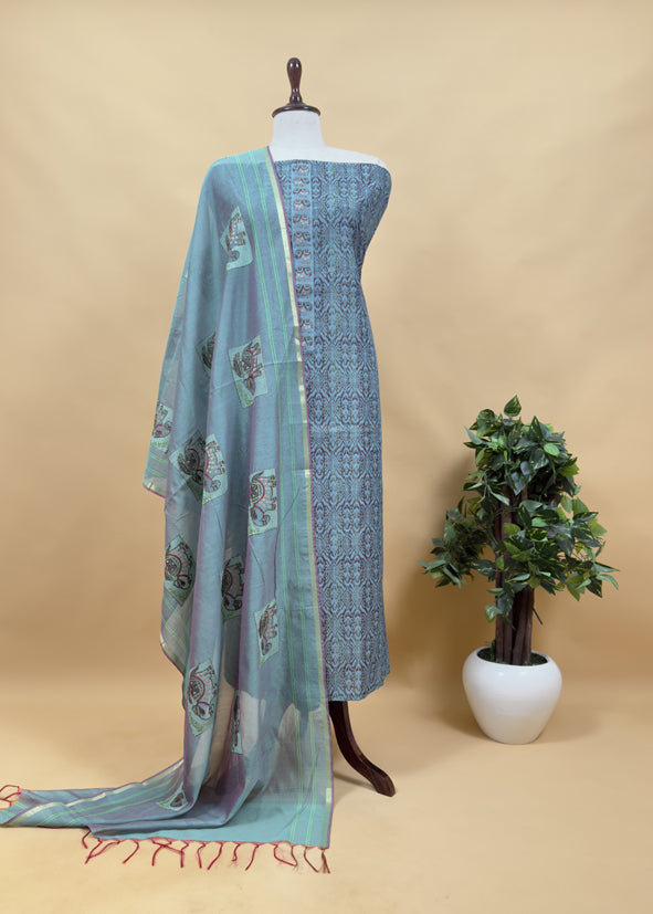 Carrot orange Haathi Chanderi Ikkat Kurta paired with Chanderi Tissue dupatta