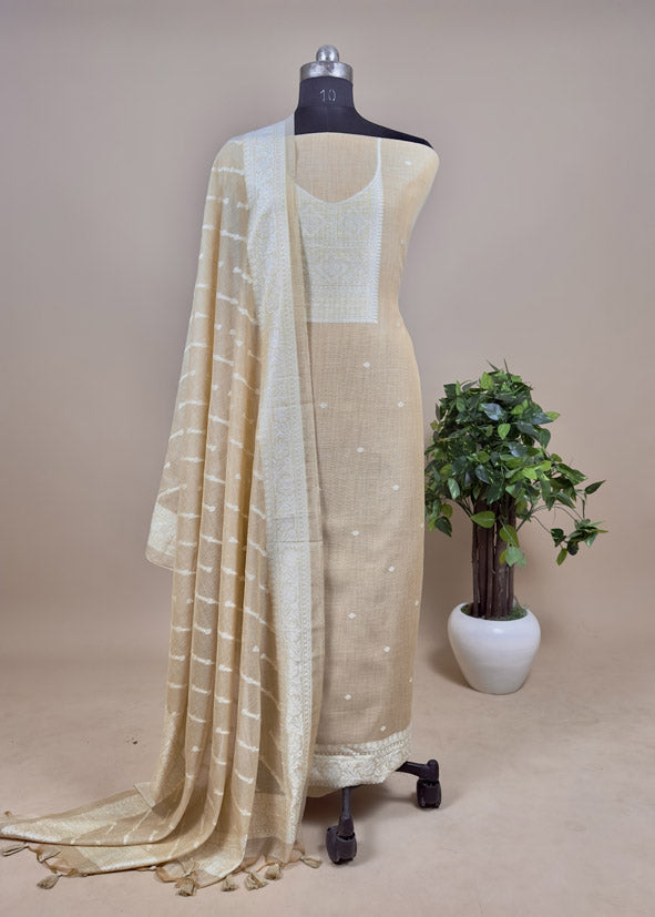 Pastel Blue Jamdani Weaving Unstitched Suit In Maheshwari