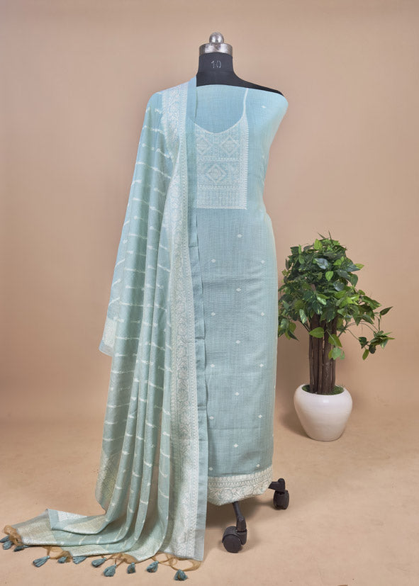 Pastel Jamdani Weaving Unstitched Suit In Maheshwari