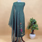 Black Linen Chanderi Suit Fabric With Phoolo Ki Jamdani Weaving