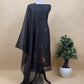 Black Linen Chanderi Suit Fabric With Phoolo Ki Jamdani Weaving
