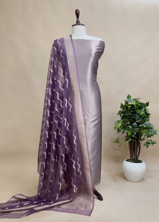 Purple Tissue Silk Kurta With Organza Dupatta