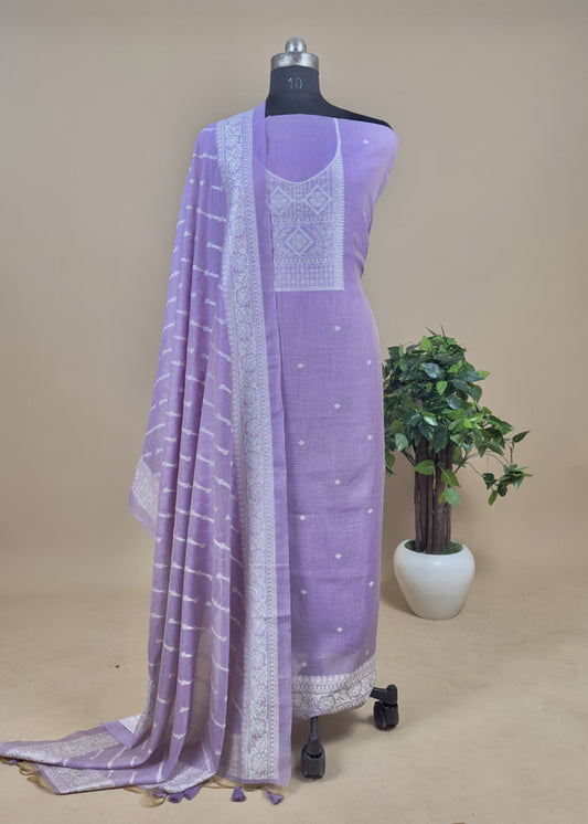 Purple Jamdani Weaving Unstitched Suit In Maheshwari