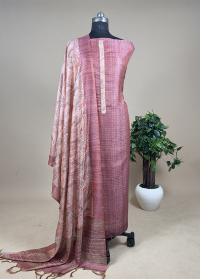 Pink Maheshwari Unstitched Suit With Kantha Work