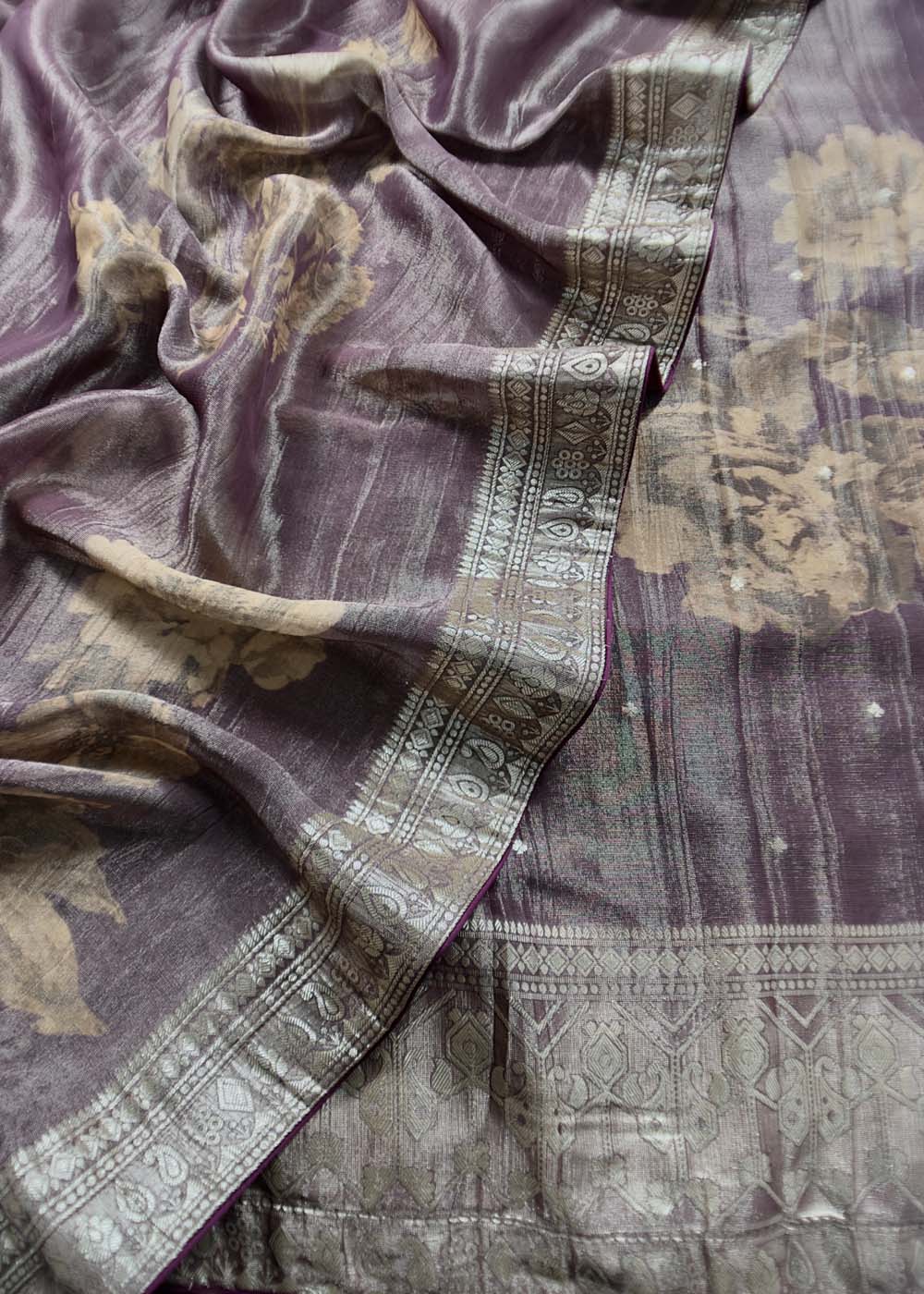 Mettalic Wine Digital Print Tissue Silk Suit