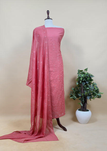 Desire Red Chikankari Embroidered Mul Cotton Unstitched Suit Fabric