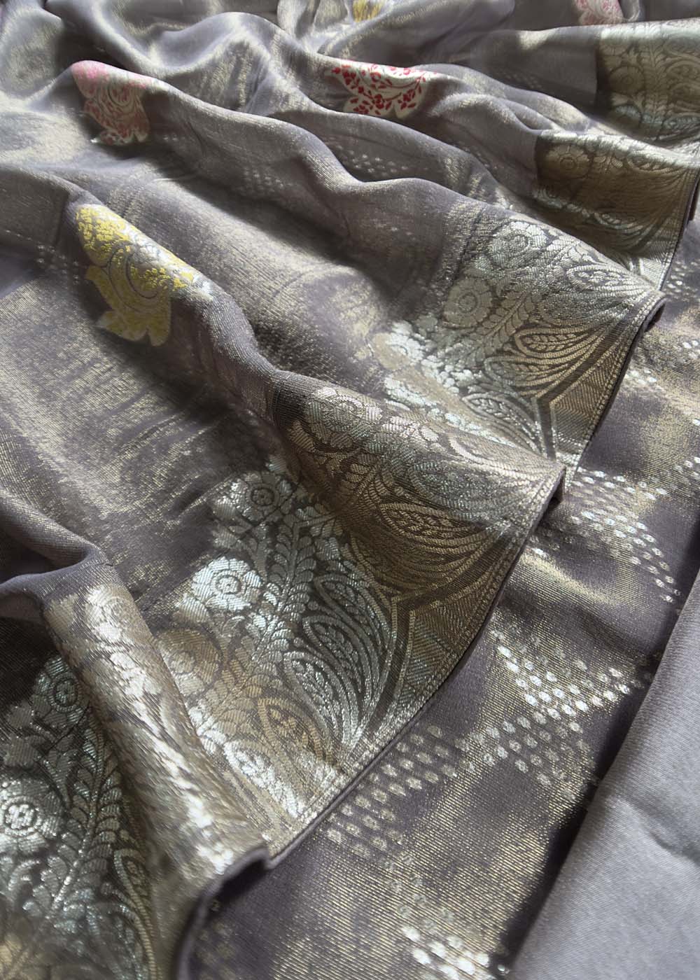 Mouse Tissue Silk Suit In  Meenakari Zari Work