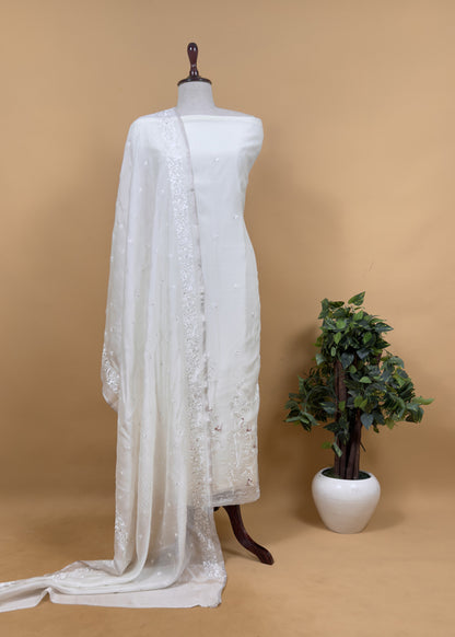 Buttercream yellow Chidiya Embroidered Unstitched Suit In Pure Organza