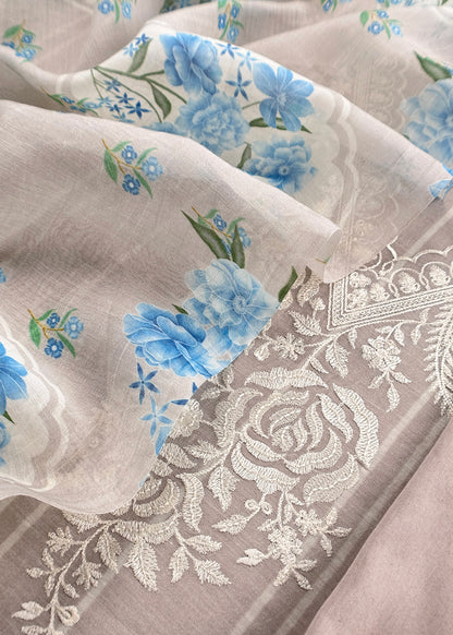 Mulmul suit set with digital print and embroidery

