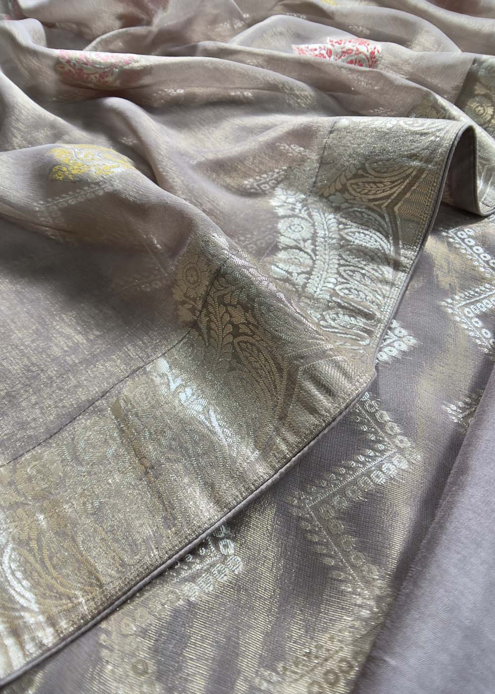 Mouse Tissue Silk Suit In  Meenakari Zari Work