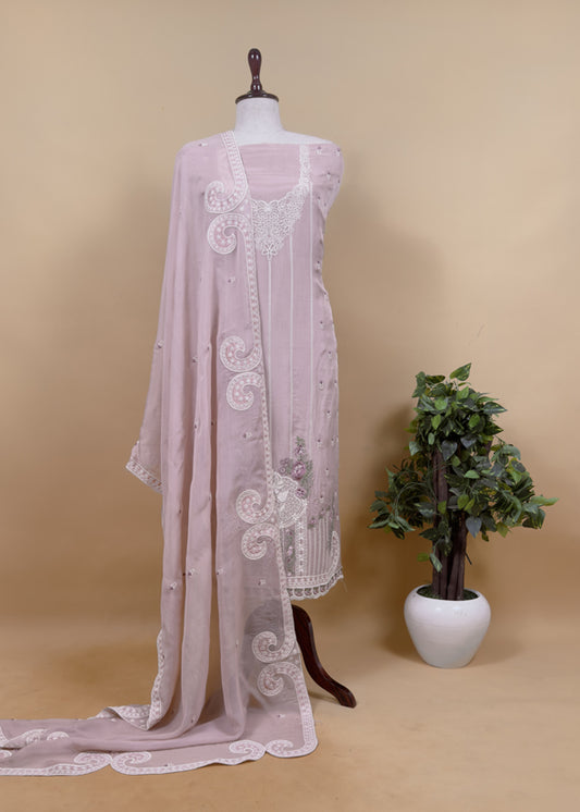 Peach Pakistani Pure Organza Silk Suit With Dupatta