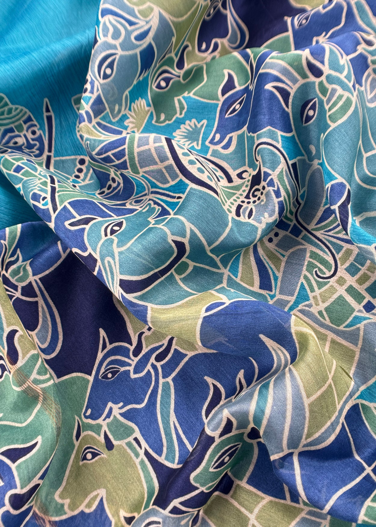 Blue Maheshwari Silk Suit With Pichwai Dupatta
