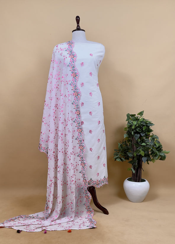 Off-White With Gajri Pure Mul Banarasi Cotton Suit With Resham Embroidery
