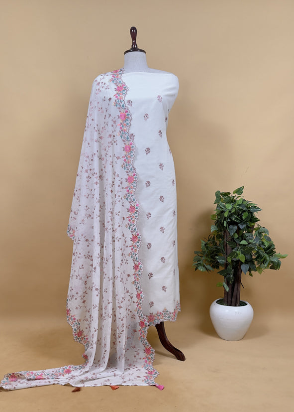 Off-White With Gajri Pure Mul Banarasi Cotton Suit With Resham Embroidery