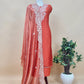 Rust orange handloom Silk Kurta and Tissue Silk Dupatta With Handwork