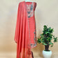Kesari Rust Ajrakh Handloom Silk kurta and Kora silk Dupatta With Handwork