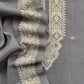Gray Linen Chanderi  Unstitched Suit With Jamdani Weaving