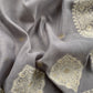 Gray Linen Chanderi  Unstitched Suit With Jamdani Weaving