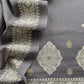 Gray Linen Chanderi  Unstitched Suit With Jamdani Weaving