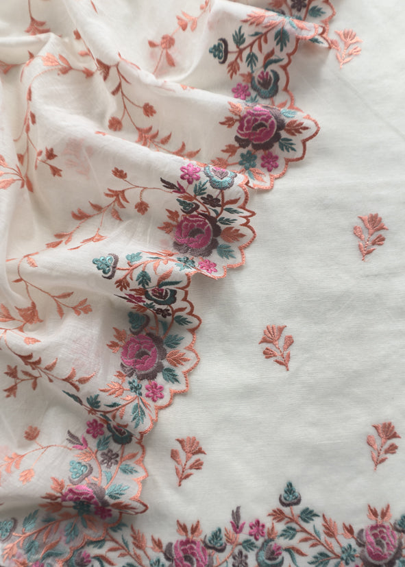 Off-White With Gajri Pure Mul Banarasi Cotton Suit With Resham Embroidery