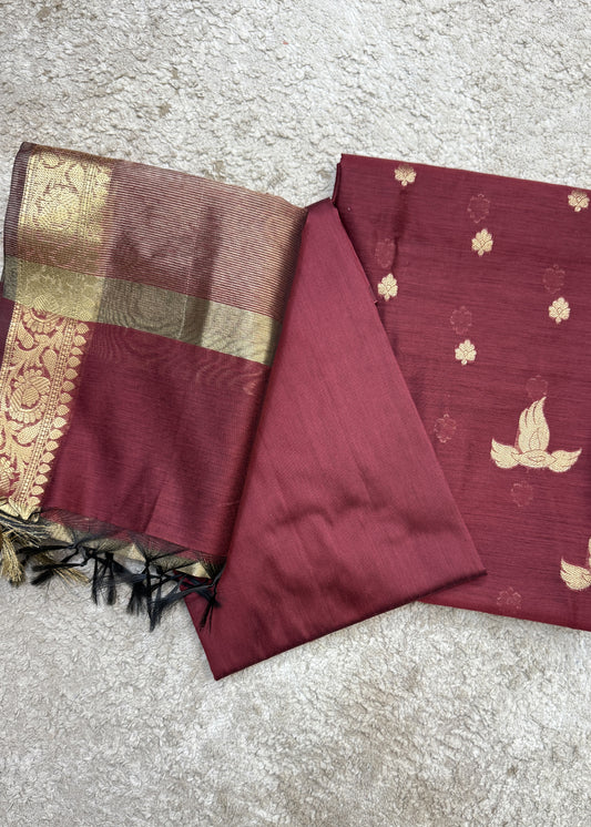 Maroon Banarasi Chanderi Suit With Dupatta