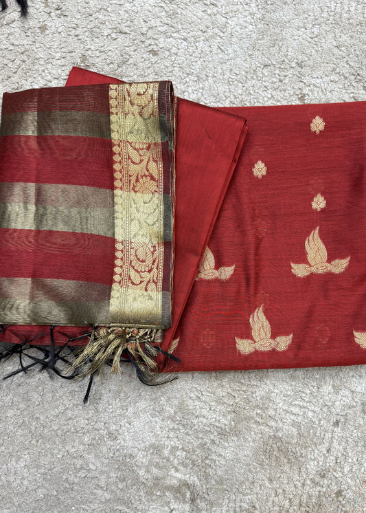 Red Banarasi Chanderi Suit With Dupatta