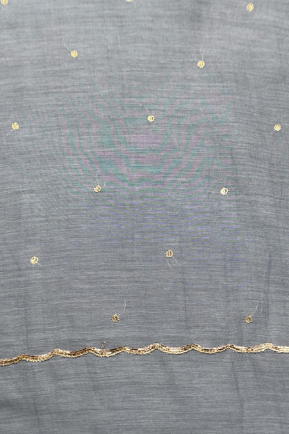 Steel Blue Handloom Mulmul Suit With Thread Embroidery