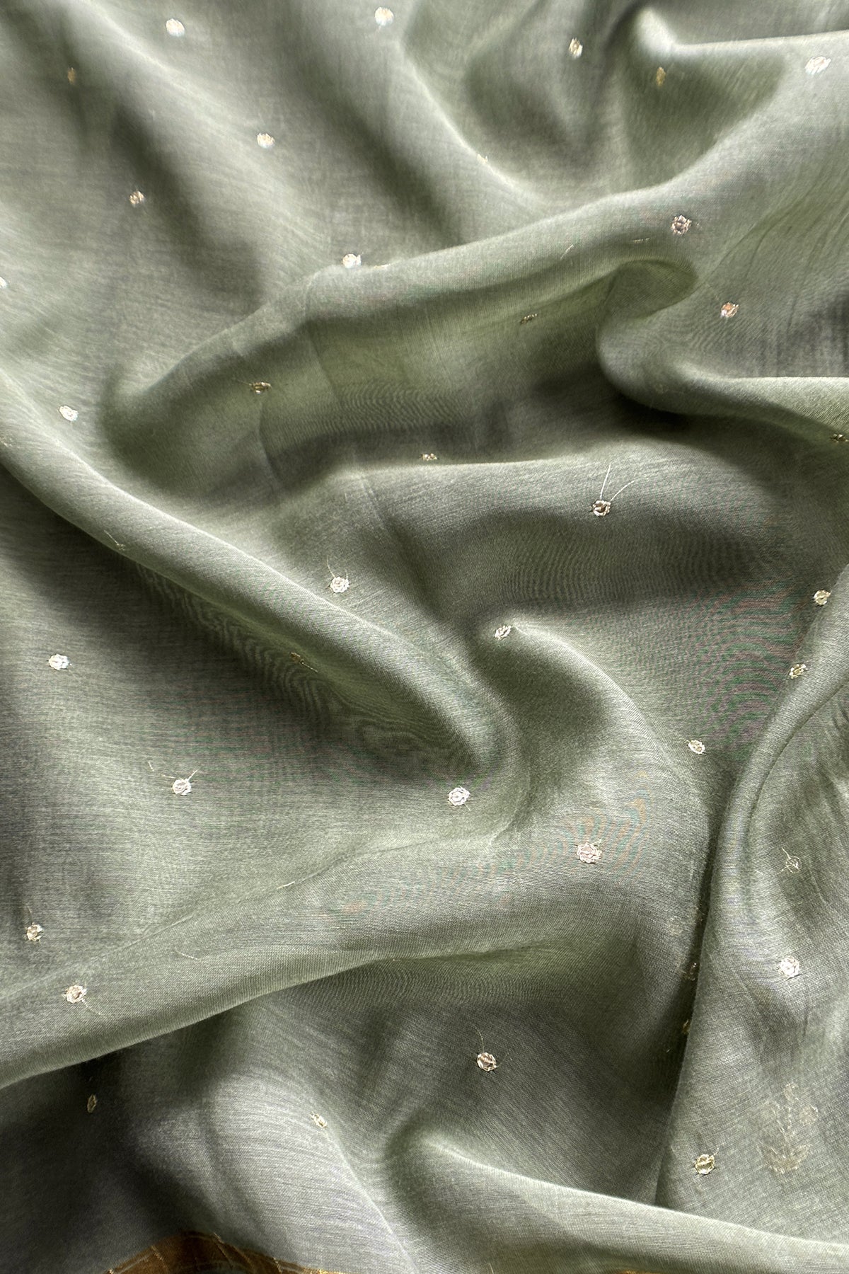Sage Green Handloom Mulmul Suit With Thread Embroidery
