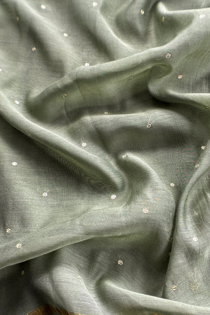 Sage Green Handloom Mulmul Suit With Thread Embroidery