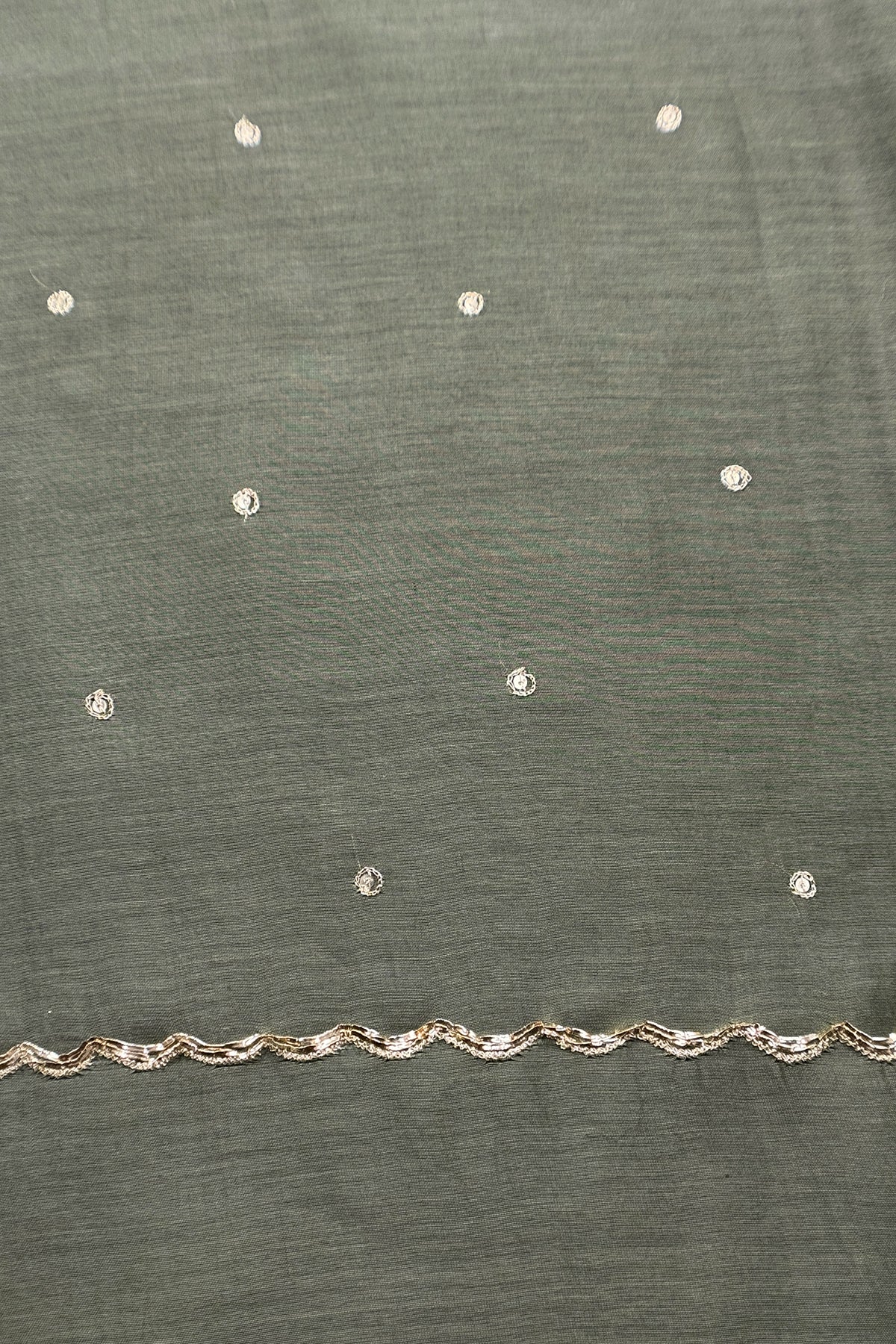 Sage Green Handloom Mulmul Suit With Thread Embroidery