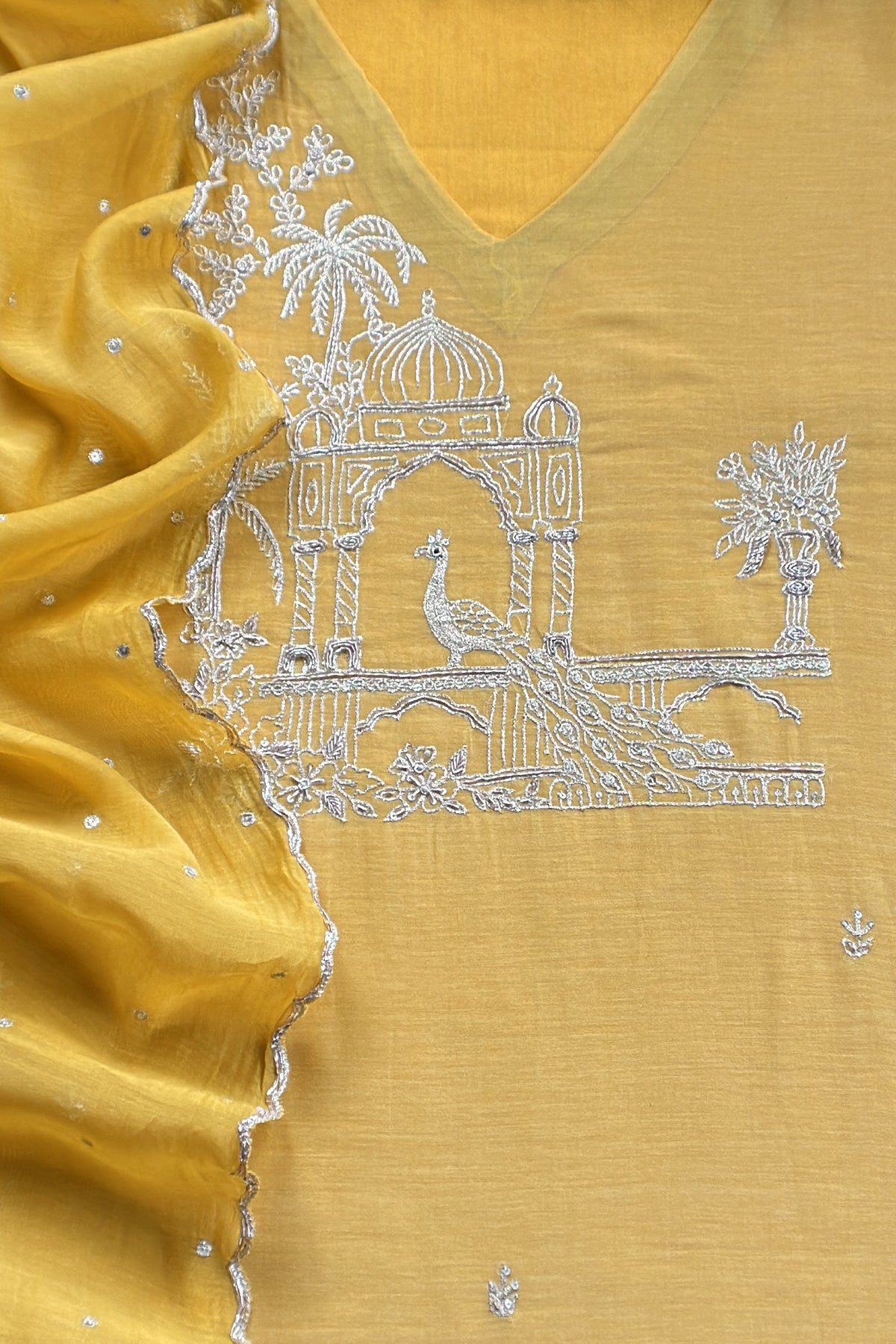 Yellow Handloom Mulmul Suit With Thread Embroidery