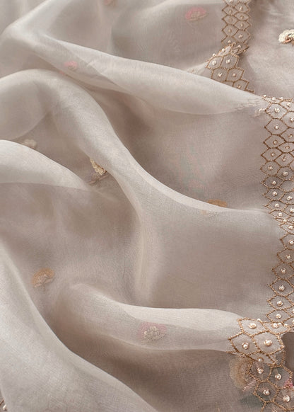 Grey Kora Silk Suit Fabric With Dori And Dabka Embroidery