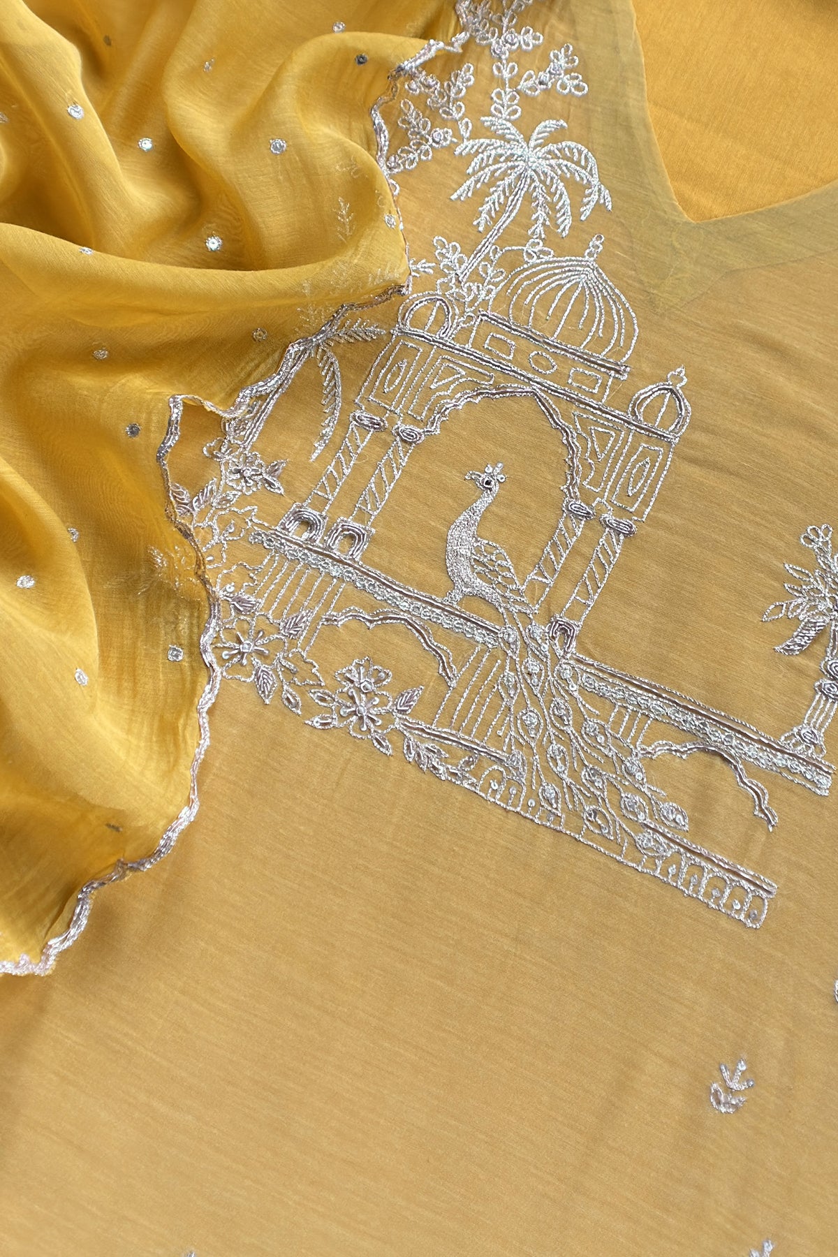 Yellow Handloom Mulmul Suit With Thread Embroidery