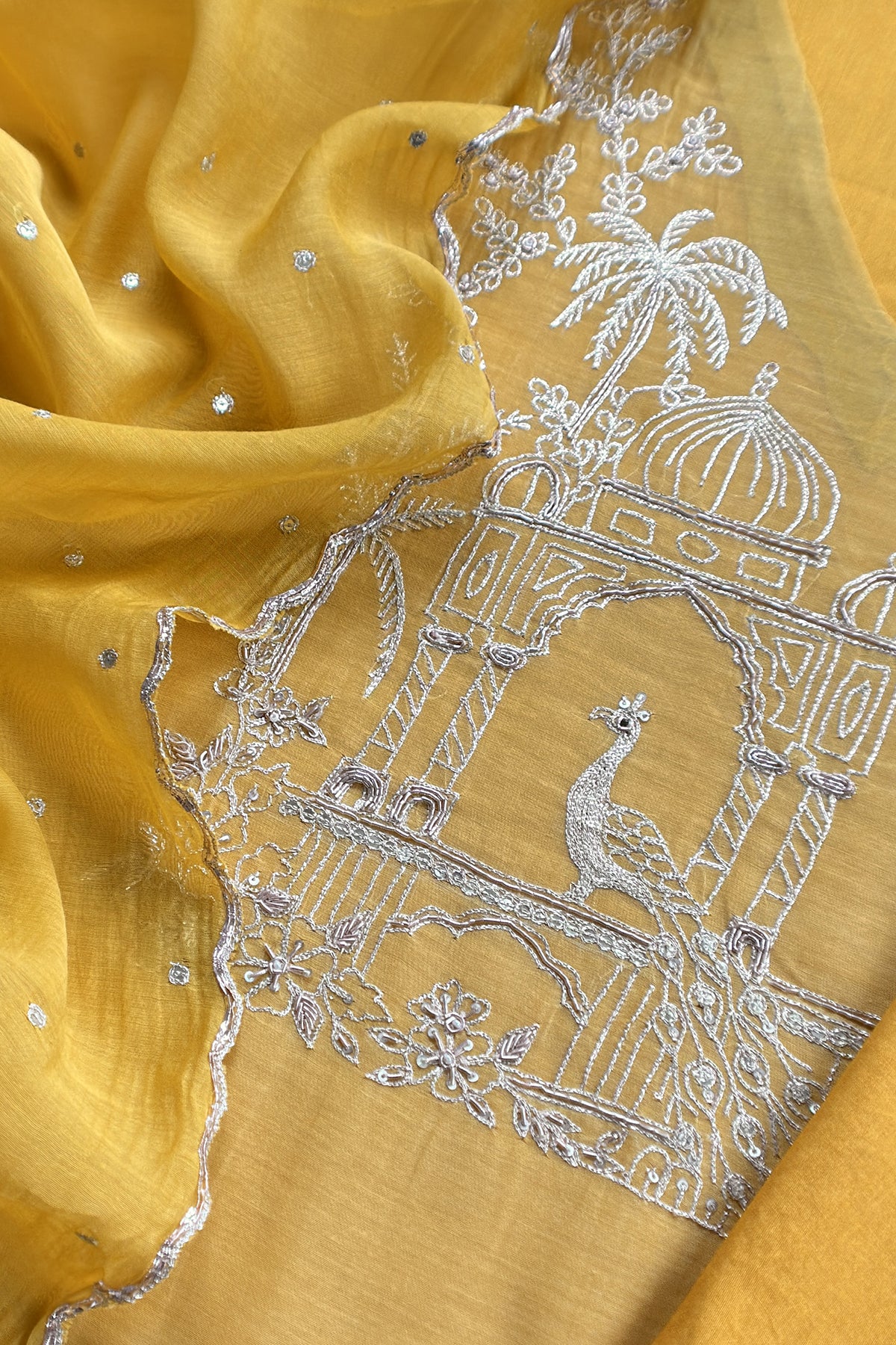 Yellow Handloom Mulmul Suit With Thread Embroidery