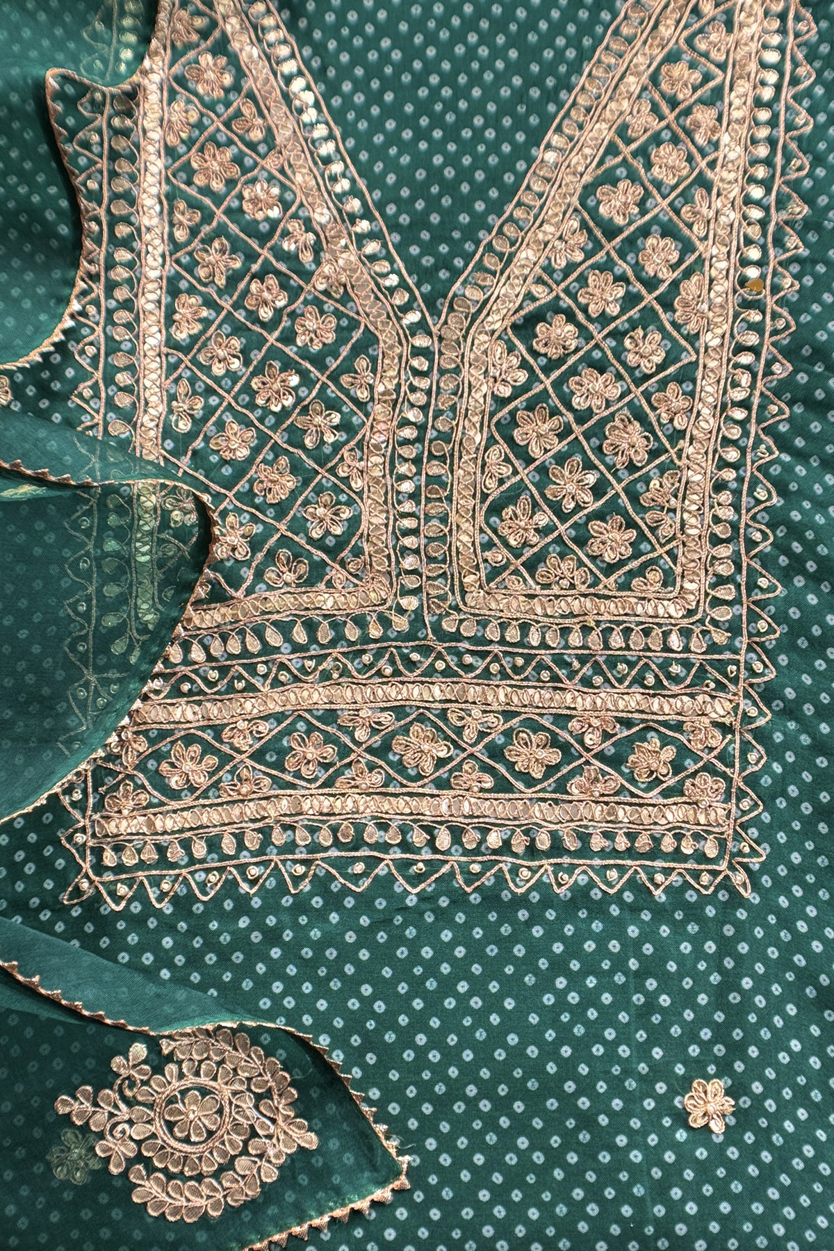 Handloom organza suit with gota handwork

