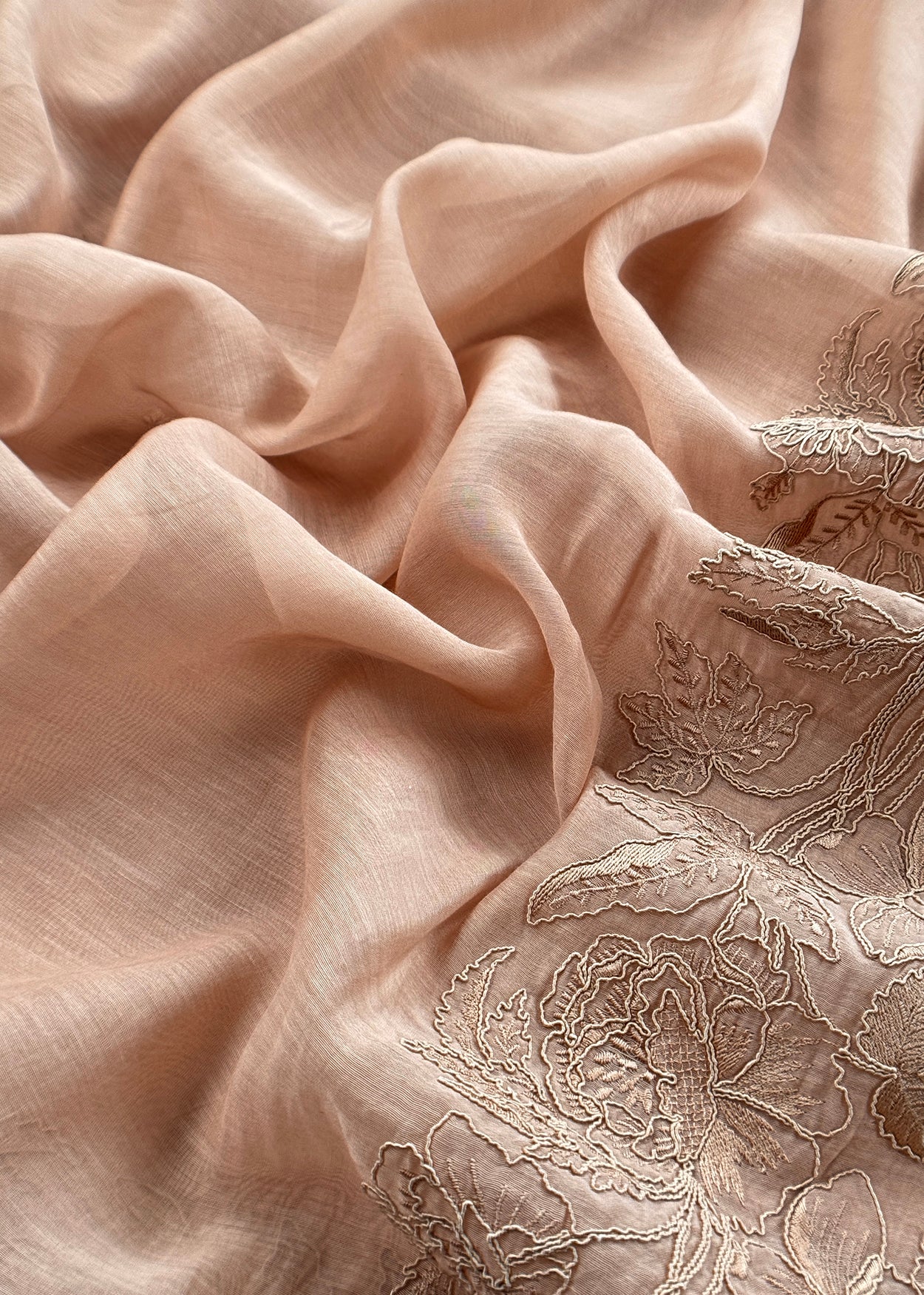 Luxe Beige Pure Mulmul Suit With French Thread Embroidery