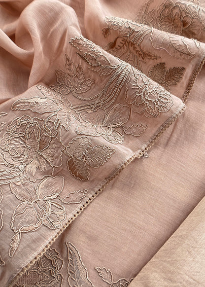 mulmul unstitched suit with french embroidery