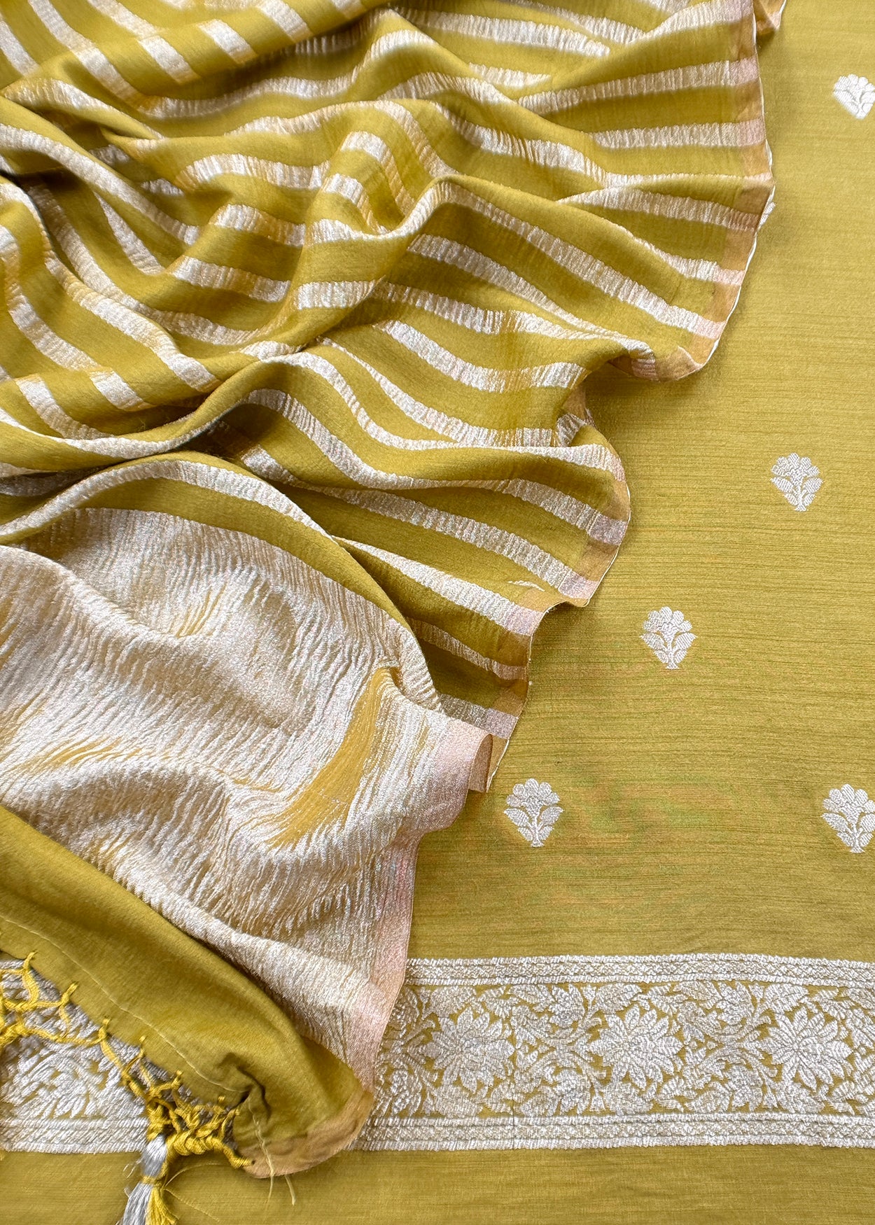 Pure silk suit fabric with gold kadwa weaving

