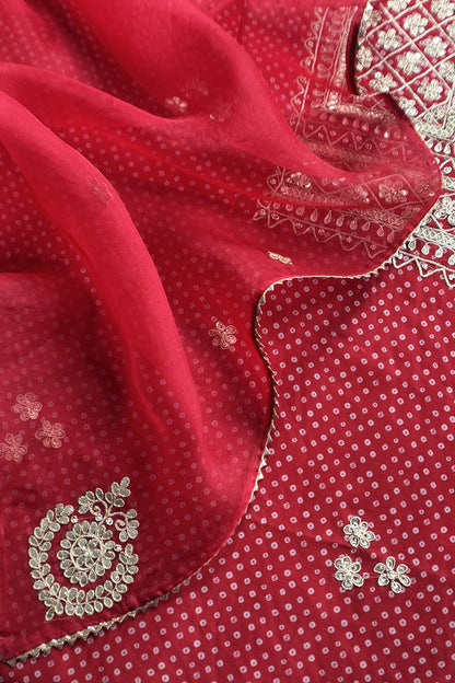 Red Pure Organza Suit With Gota Patti And Sequin Work